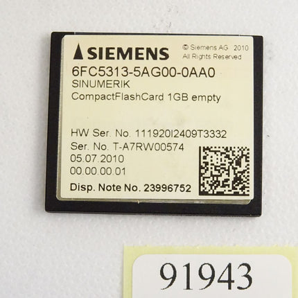 Siemens 6FC5313-5AG00-0AA0 Sinumerik CompactFlashCard 1GB