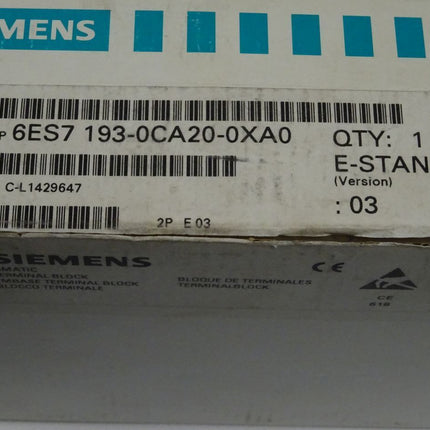 Siemens 6ES7193-0CA20-0XA0 Terminal Block 6ES7 193-0CA20-0XA0 E03 NEU-OVP