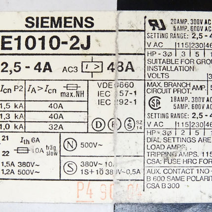 Siemens 3VE1010-2J Leistungsschalter