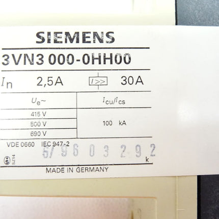 Siemens Leistungsschalter 3VN3  2.5A 3VN3000-0HH00 / Neu OVP