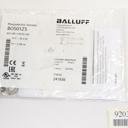 Balluff Photoelectric Sensor BOS01Z5 BOS 08E-X-KS20-S49 / Neu OVP