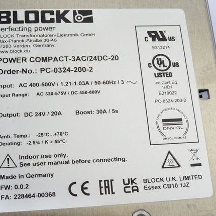 Block Power Compact-3AC/24DC-20 PC-0324-200-2 Elektronischer Schutzschalter / Neu OVP