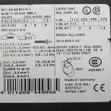 Siemens 3RT1023-1BB44 Schütz Siemens 3RT1 023-1BB4 / 24VDC