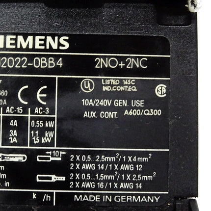 Siemens 3TH2022-0BB4 Hilfsschütz + 3TX4422-2A