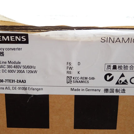 Siemens Sinamics Frequenzumrichter 120kW 6SL3130-7TE31-2AA3 / Neu OVP