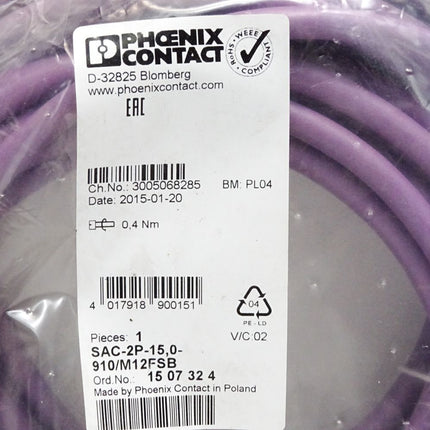 Phoenix Conatct 1507324 SAC-2P-15,0-910/M12FSB Bussystem-Kabel / Neu OVP