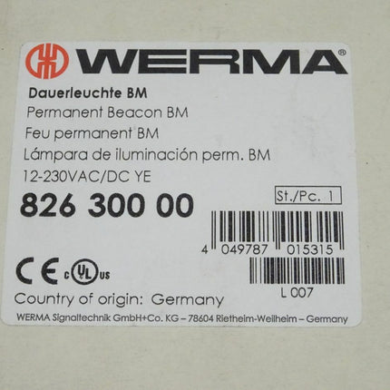 Werma 826 300 00 Dauerleuchte BM 12-230VAC Signalleuchte gelb neu-OVP