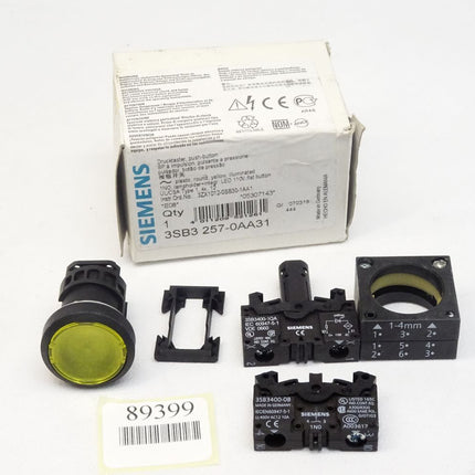 Siemens Drucktaster Gelb 3SB3257-0AA31 mit 3SB3400-1QA und 3SB3400-0B  / Neu OVP