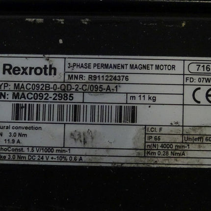 Rexroth Permanent Magnet Motor MAC092B-0-QD-2-C/095-A-1 / MNR:R911224376