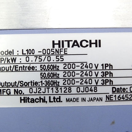 Hitachi Frequenzumrichter L100-005NFE 0.55kW mit EMV Filter FPF-285-E-1-012