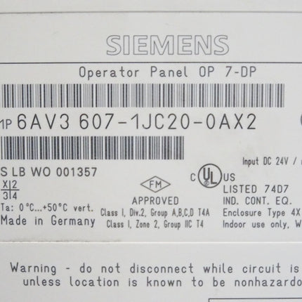 Siemens Backcover Rückschale Panel OP7-DP 6AV3607-1JC20-0AX2 6AV3 607-1JC20-0AX2