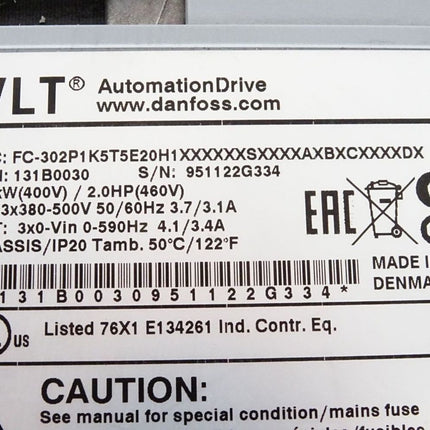 Danfoss VLT Automation Drive 131B0030 FC-302P1K5T5E20H1 1.5kW