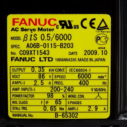 Fanuc Servomotor A06B-0115-B203 6000min-1 / Neuwertig mit Lagerspuren