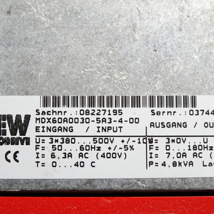 SEW Eurodrive Umrichter 3kW MCF40A0030-5A3-4-00 08267405 Steuerkopf MCF40A-00 08231168 MDX60A0030-5A3-4-00 08227195 MCF40A-00 08231168