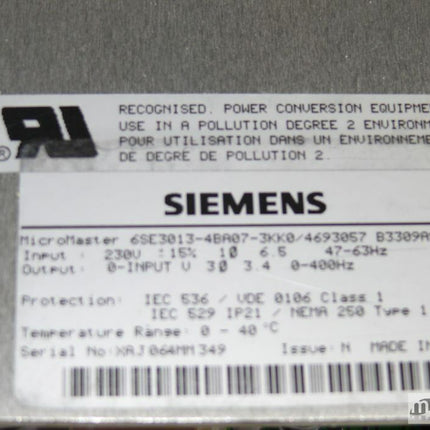 Siemens MicroMaster 6SE3013-4BA07-3KK0 / 4693057 / G85139-D2792-A075 //