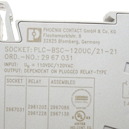 Phoenix Contact 2967031 PLC-BSC- 120UC/21-21 Relaissockel + Relais REL-MR- 24DC/21-21 2961202