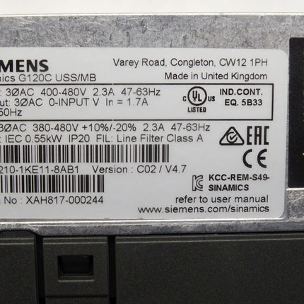 Siemens Sinamics G120C USS/MB 0.55kW 6SL3210-1KE11-8AB1 / Neuwertig