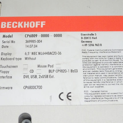 Beckhoff CP6809-0000-0000 6,5" Industrie Panel