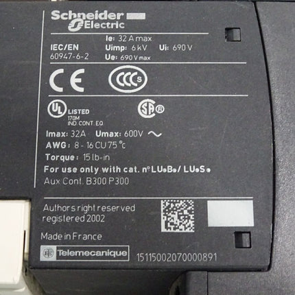 Schneider TeSys LU2MB0BL Grundgerät + LUB320 Wendeblock