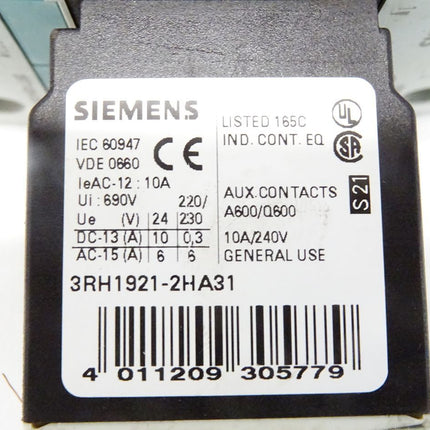 Siemens 3RT1034-3BB40 + 3RH1921-2HA22