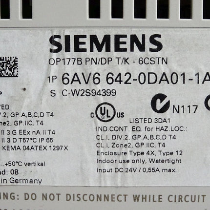 Siemens Panel OP177B 6" 6AV6642-0DA01-1AX0 6AV6 642-0DA01-1AX0