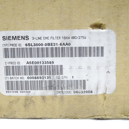 Siemens LINE-FILTER for Active Line Module (I/R) 16kW 30A 480/275V / 6SL3000-0BE21-6AA0 / Neu OVP