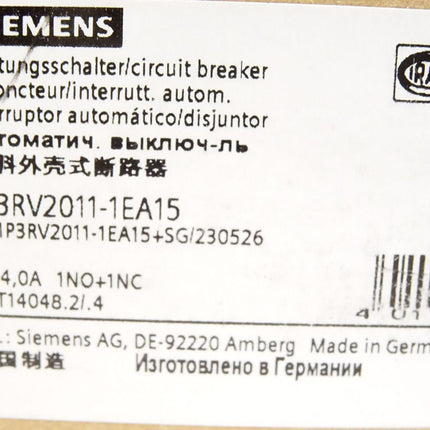 Siemens Leistungsschalter 3RV2011-1EA15 / Neu OVP