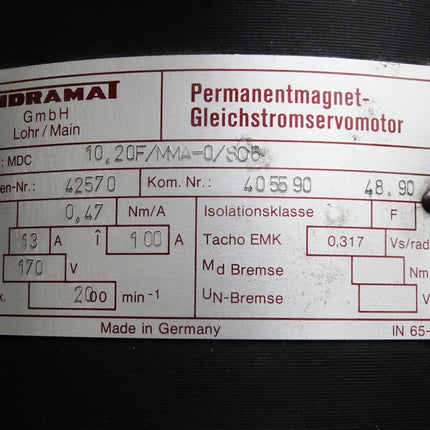 Indramat Permanentmagnet-Gleichstromservomotor MDC10.20F / MMA-0 / S06 2000min-1