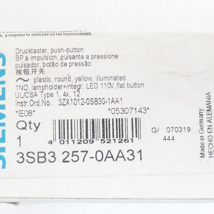 Siemens Drucktaster Gelb 3SB3257-0AA31 mit 3SB3400-1QA und 3SB3400-0B  / Neu OVP