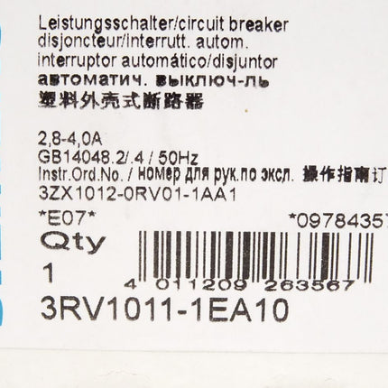 Siemens Leistungsschalter 3RV1011-1EA10 / Neu OVP