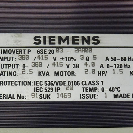 Siemens SIMOVERT P 6SE2003-2AA00 Frequenzumrichter  6SE20 03-2AA00