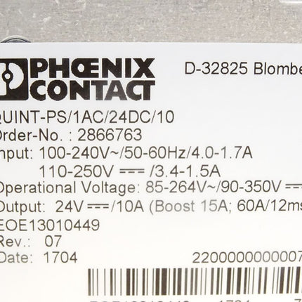 Phoenix Contact Stromversorgung QUINT POWER QUINT-PS/1AC/24DC/10 2866763