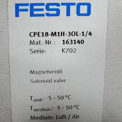 Festo Magnetventil 163140 CPE18-M1H-3OL-1/4 / Neu OVP