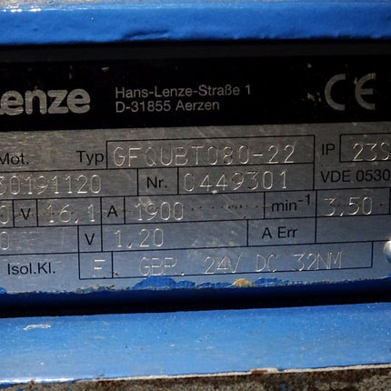 Lenze Servomotor GFQUBT080-22 1900min-1 3.5kW / Bremse 24V Hübner GTF 7.08L/420