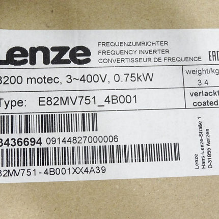 Lenze 8200 motec E82MV751-4B001 E82MV751_4B001 13436694 / Neu OVP versiegelt