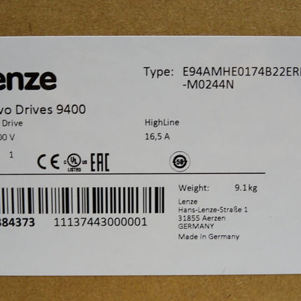 Lenze Servo Drives 9400 E94AMHE0174 15384373 3x400V 16.5A E94AMHE0174B22ERNN-M0244N E94AYAB E94AYM22 E94AYCER E94AZPM0244N / Neu OVP versiegelt