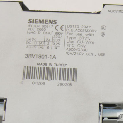 Siemens 3RV1421-1AA10 Motorschutzschalter 3RV1 421-1AA10 + 3RV1901-1A Hilfsschüt