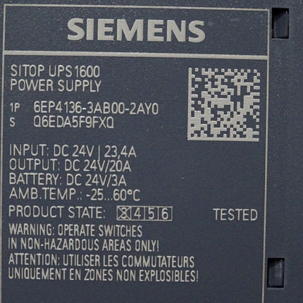 Siemens Sitop UPS1600 Power Supply 6EP4136-3AB00-2AY0 6EP4 136-3AB00-2AY0