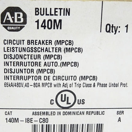 Allen-Bradley Leistungsschalter 140M-I8E-C80 / Neu OVP