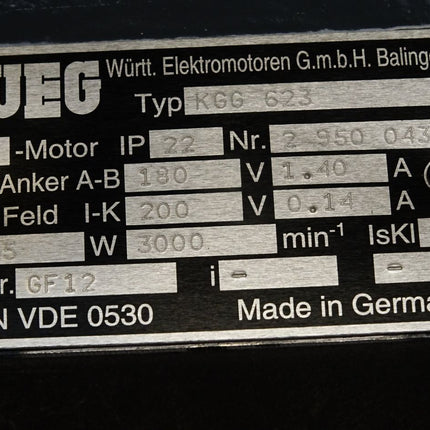 WEG Getriebemotor KGG623 G-Motor 3000min-1 GF12 ohne Getriebe 185W / Neu