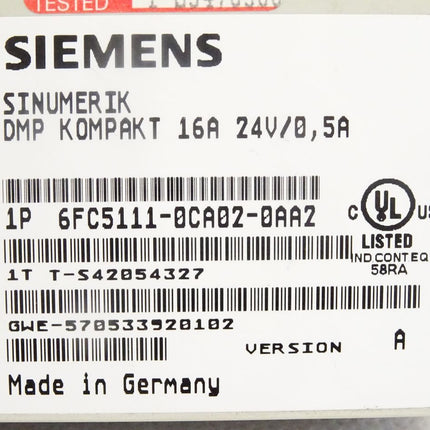 Siemens Sinumerik 6FC5111-0CA02-0AA2 Version A