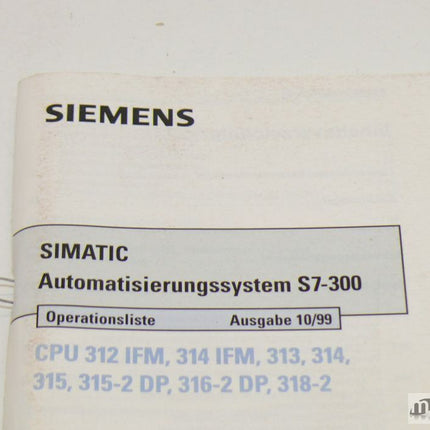 Siemens Simatic S5 Automatisierungssystem S7-300 Operationsliste 7106087 -0101