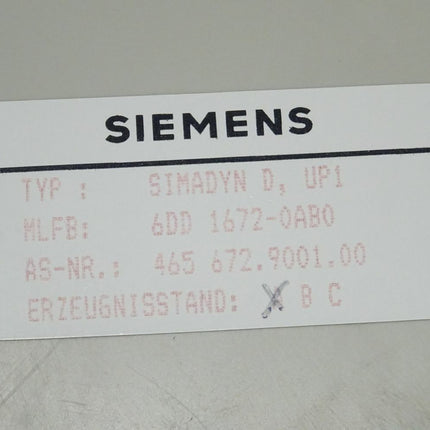 Siemens Simadyn UP1 6DD1672-0AB0 / 6DD 1672-0AB0 E: A 465672.7002.00