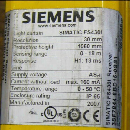 1x Siemens Simatic 3SF-7844-6BD15-0SS1 Receiver FS430I FS430l Lichtschranke