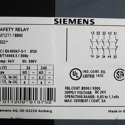 Siemens 3SK1211-1BB40 Safety Relay / Neuwertig