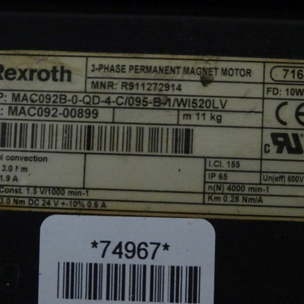 Rexroth Servomotor MAC092B-0-QD-4-C/095-B-1/WI520LV / MNR R911272914 Top