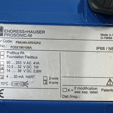 Endress+Hauser Prosonic-M Ultraschall-Füllstandsmessgerät FMU40-ARH2A2 10.5...32VDC 1W 4...20mA HART 4-wire / Unbenutzt