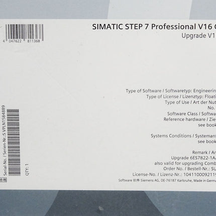 Siemens SUS-190225 Siemens Simatic Step 7 Professional V16 Combo Upgrade V15 > V16 / Neu OVP