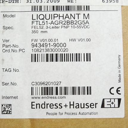 Endress+Hauser Füllstandsmesser LIQUIPHANT M FEL52 FTL51-AGR2BB2G5A 350mm / Neu OVP