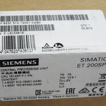 Siemens ET200SP CPU1512SP F-1 PN 6ES7512-1SK01-0AB0 6ES7 512-1SK01-0AB0 Neu OVP versiegelt